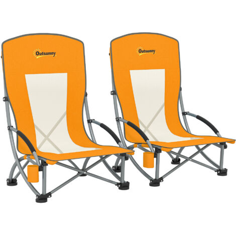 Lot de 2 chaises de plage pliable chaises camping pliante légère sac de transport porte-gobelet 70 x 58 x 79 cm orange