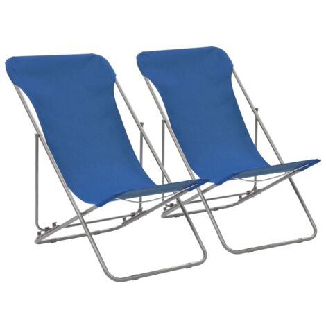 Lot de 2 Chaises de plage pliables  Chaise de Camping Acier et tissu oxford Bleu 45611