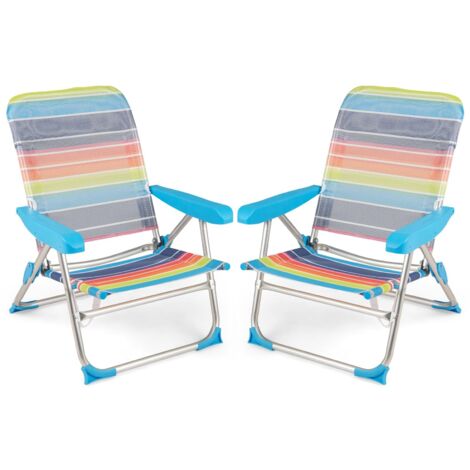 Lot de 2 chaises de plage pliantes et pliables, inclinables à plat, pour le camping, la pelouse, avec dossier inclinable 5 positions, pour l'extérie