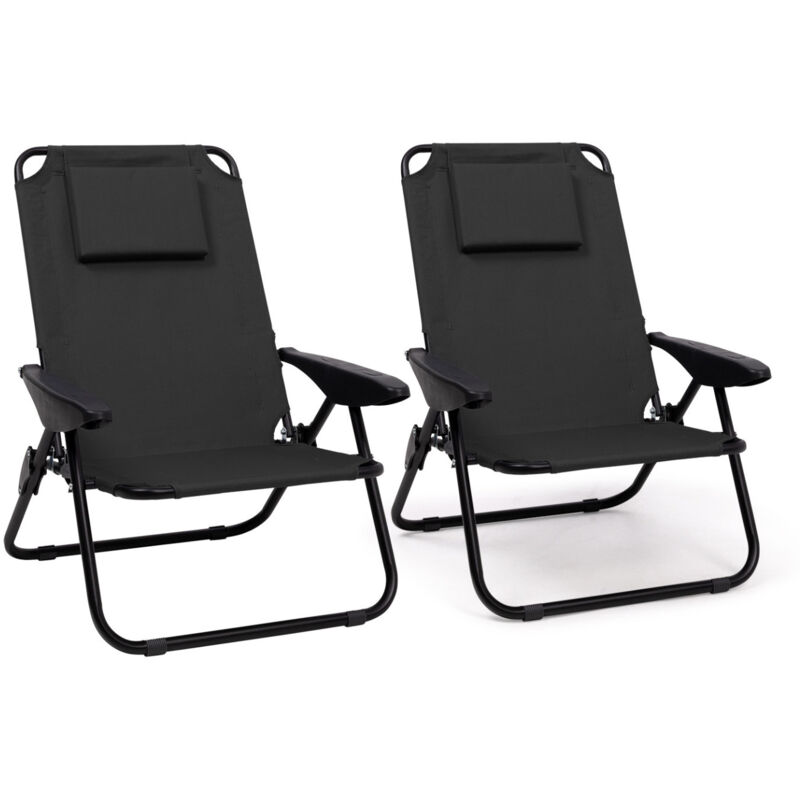 Lot de 2 chaises de plage pliantes - fauteuils de jardin inclinables sac à dos noir et toile noire