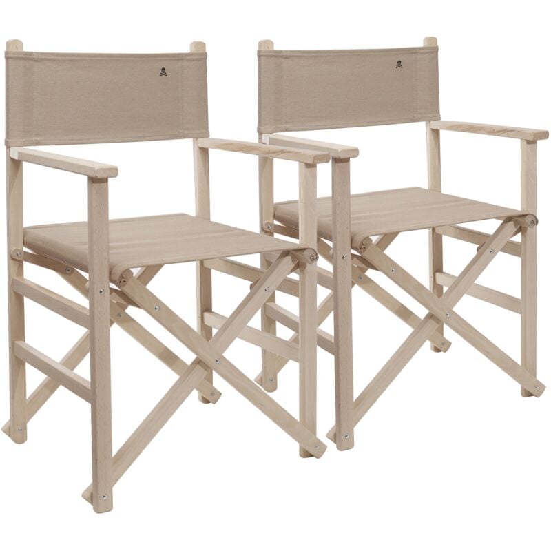 Scalpers - Lot de 2 chaises de réalisateur pliantes, structure non vernie et toile couleur pierre, en bois de hêtre de première qualité Pierre