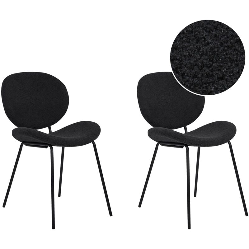 Beliani - Lot de 2 Chaises de Repas Design Rétro Sans Accoudoirs pour Salle à Manger en Tissu Bouclé Noir Luana