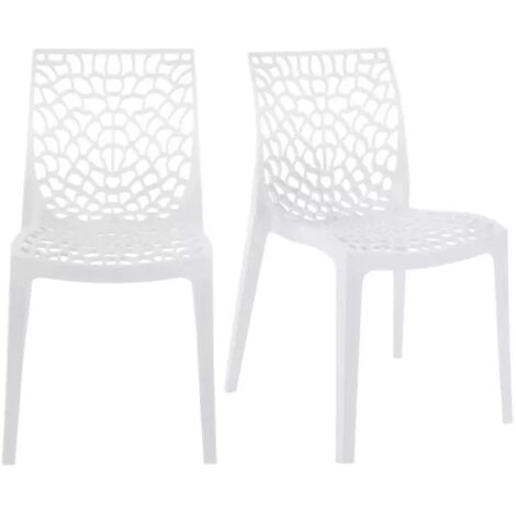 Lot de 2 chaises de repas empilables blanches en polypropylène – Design ajouré pour confort optimal – Dimensions 45x81x54 cm – Meubletmoi