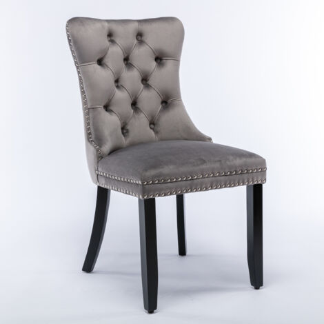 Lot de 2 Chaises de Repas Haut de Gamme, Assise Rembourrée Velours avec Capitonnage, Design Moderne en Bois Massif, Ornements Clous pour Cuisine et Salle à Manger