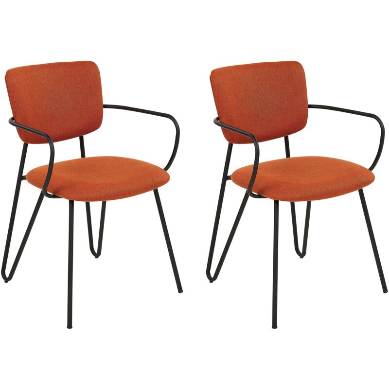 Beliani - Lot de 2 Chaises de Repas Modernes Rembourrées en Tissu Orange Elko