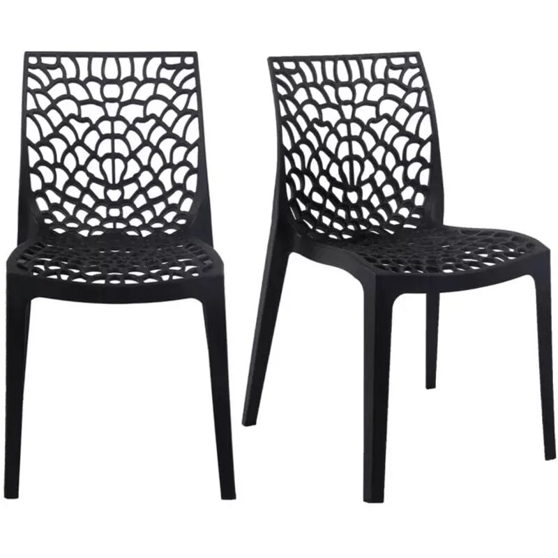 Lot de 2 chaises de repas noires ajourées et empilables - gruyer 2