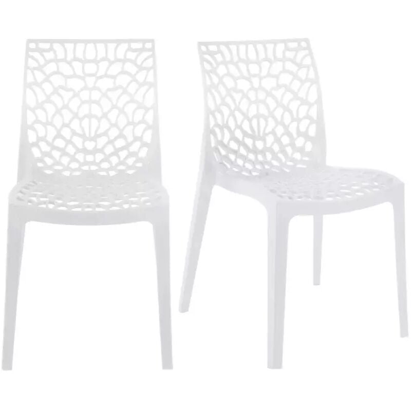 Lot de 2 chaises de repas blanches ajourées et empilables - gruyer 2