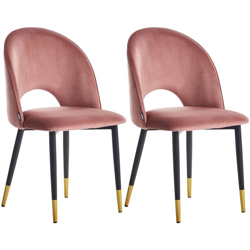 Beliani - Lot de 2 Chaises de Repas Rétro Glamour en Velours Rose et Pieds Noirs Magalia