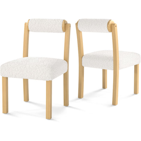 Lot de 2 Chaises de Salle à Manger 50 x 59 x 85 cm, Siège Rembourré, Imitation Sherpa, Cadre en Bois d'Hévéa, Dossier Cylindrique, pour Maison, Café