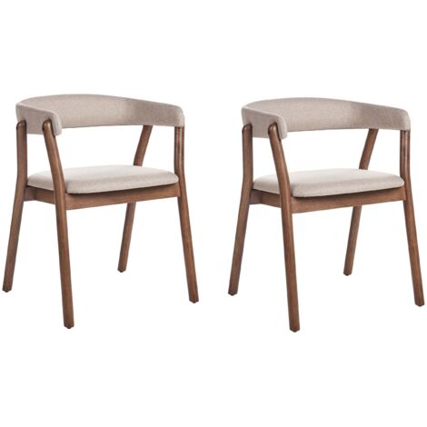 Lot de 2 Chaises de Salle à Manger Assise Tapissée Bois Foncé et Beige Mylo