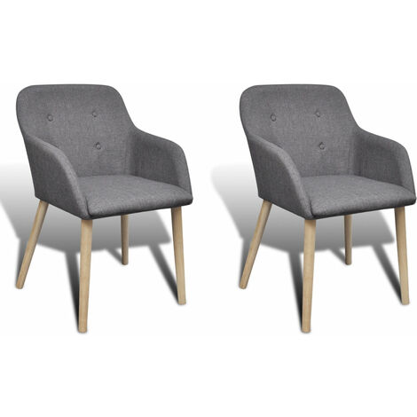 Lot de 2 chaises de salle à manger avec accoudoir en chêne en tissu gris foncé - Beige