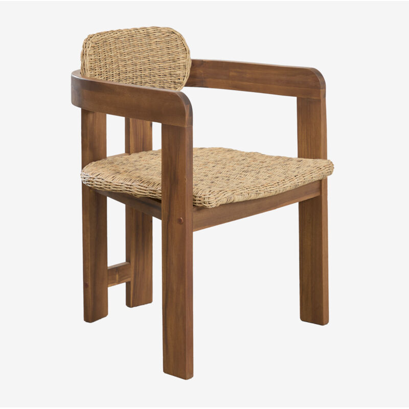 Sklum - Lot de 2 chaises de salle à manger avec accoudoirs en bois d'acacia et rotin synthétique Ginara