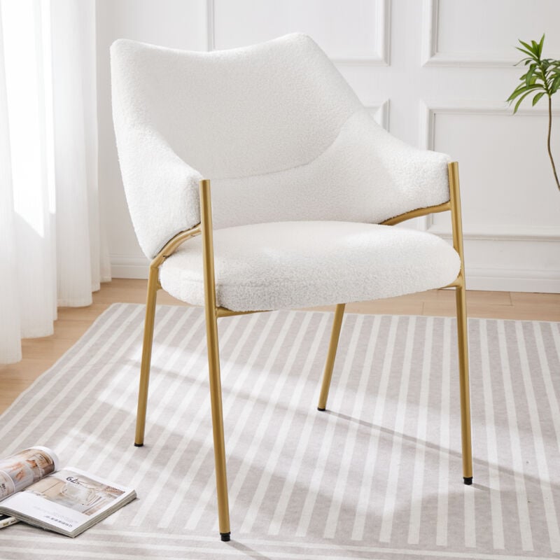 Chaises de salle à manger avec accoudoirs, tissu en peluche d'agneau, coussin de siège épais, beige