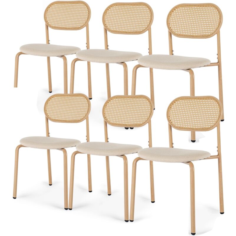 Eifson - Lot de 6 chaises de salle à manger, avec dossier en rotin tressé, design ergonomique, siège rembourré, pieds réglables, convient pour la