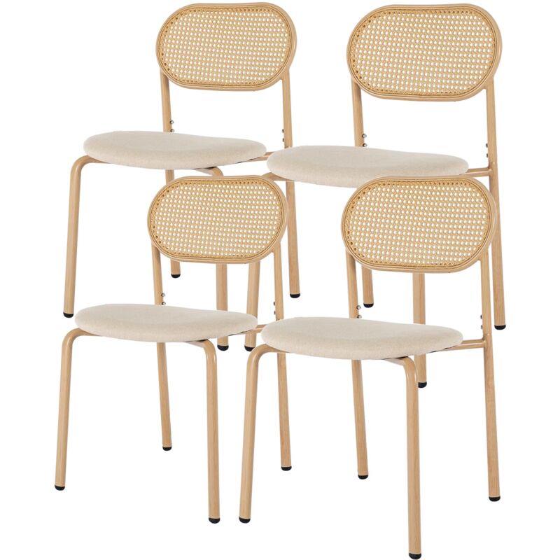Eifson - Lot de 4 chaises de salle à manger, avec dossier en rotin tressé, design ergonomique, siège rembourré, pieds réglables, convient pour la
