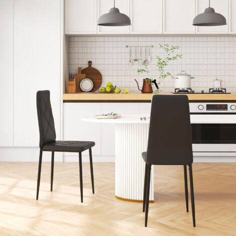 Lot de 2 chaises de salle à manger avec dossier haut. revêtement synthétique et pieds en acier. noir