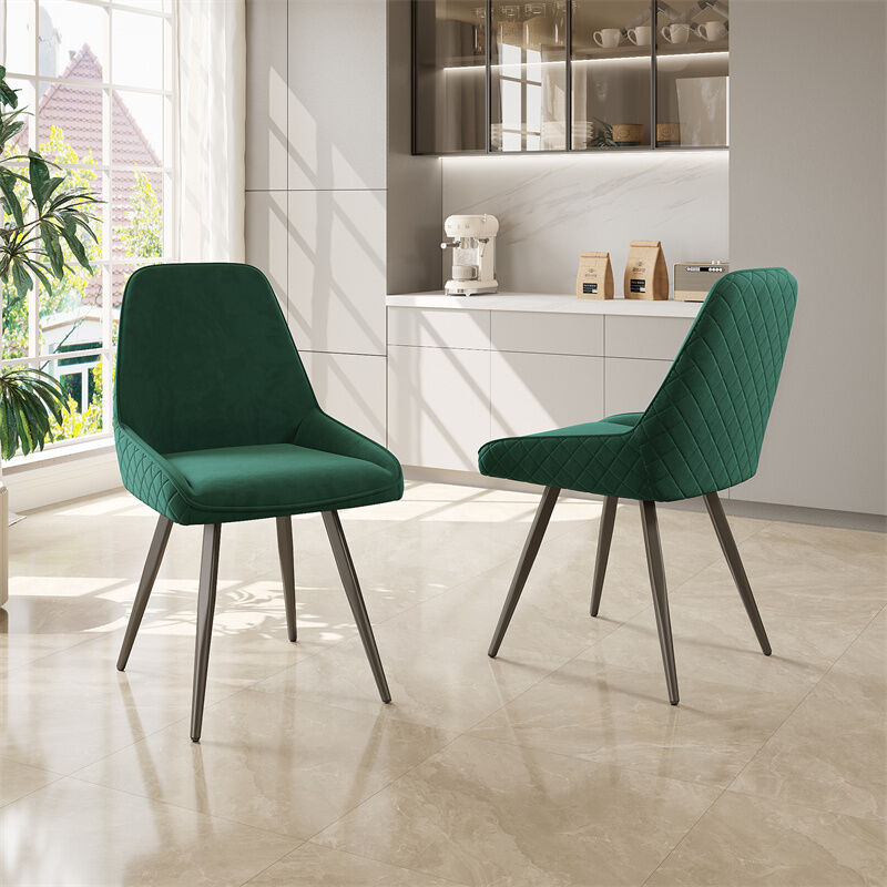 Lot de 2 chaises de salle à manger avec dossier, pieds en métal, chaise en velours, 42x51x88cm, vert
