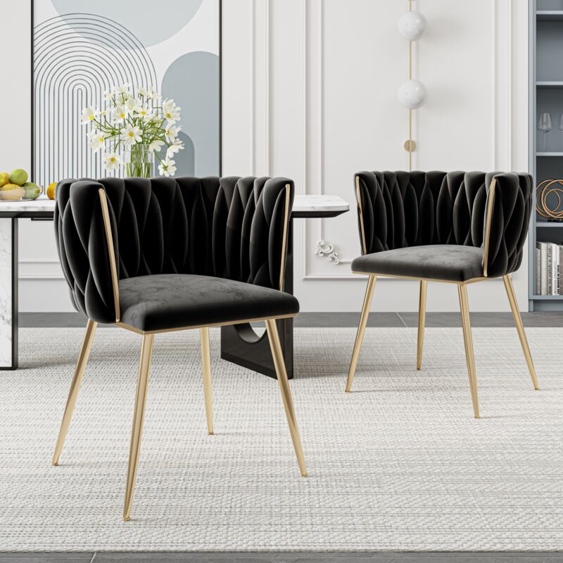 Eifson - Lot de 2 chaises de salle à manger avec dossier rembourré en velours, quatre pieds en métal, adaptées pour salle à manger, salon et chambre