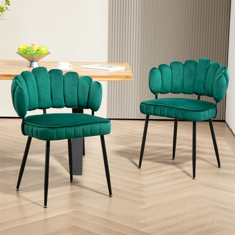 Lot de 2 chaises de salle à manger, avec dossier rond, pied en noir, 58x56x78cm, en velours vert