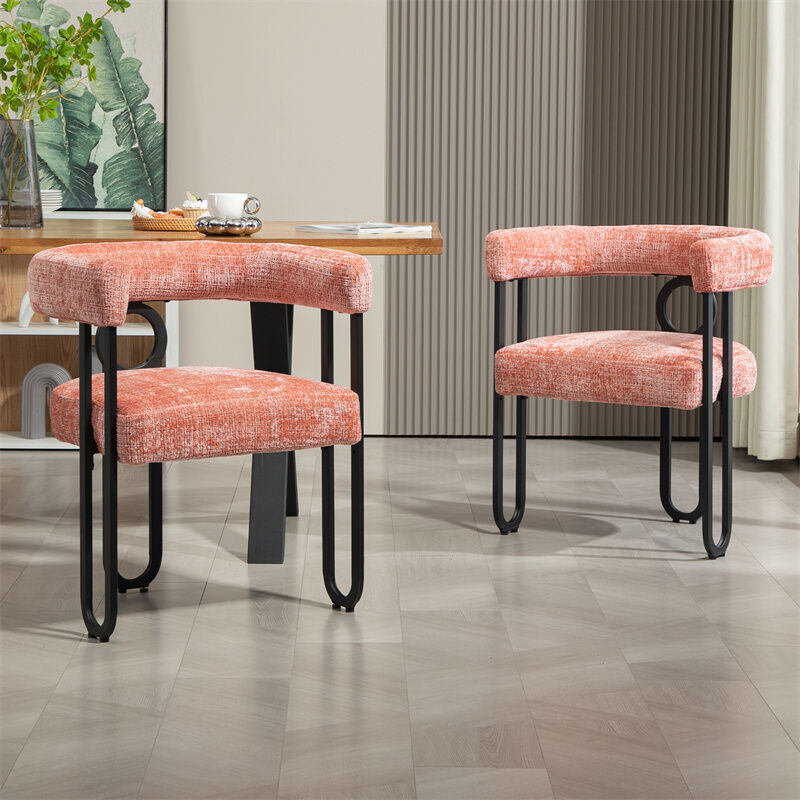 Fortuna Lai - Lot de 2 chaises de salle à manger, avec dossier rond, pour salle à manger, salon, chambre à coucher, bureau, en chenille Rose
