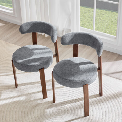 Lot de 2 chaises de salle à manger avec pieds en bois, rembourrées, en lin gris