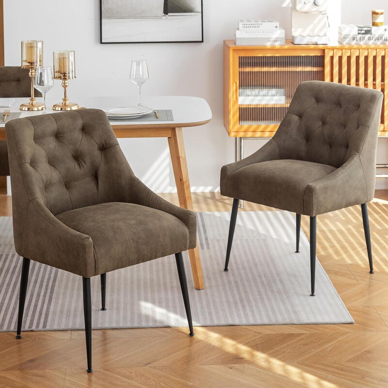 DYHOME Lot de 2 chaises de salle à manger avec pieds en métal noir, chaises de cuisine modernes avec dossier, chaises de salon/salle à manger,taupe