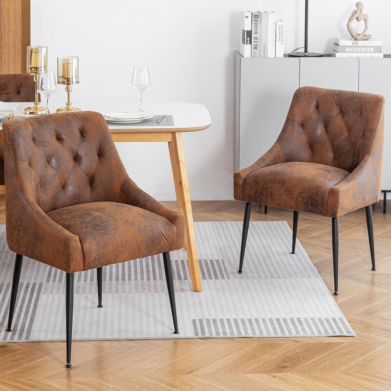 Dyhome - Lot de 2 chaises de salle à manger avec pieds en métal noir, chaises de cuisine modernes avec dossier, chaises de salon/salle à manger,marron