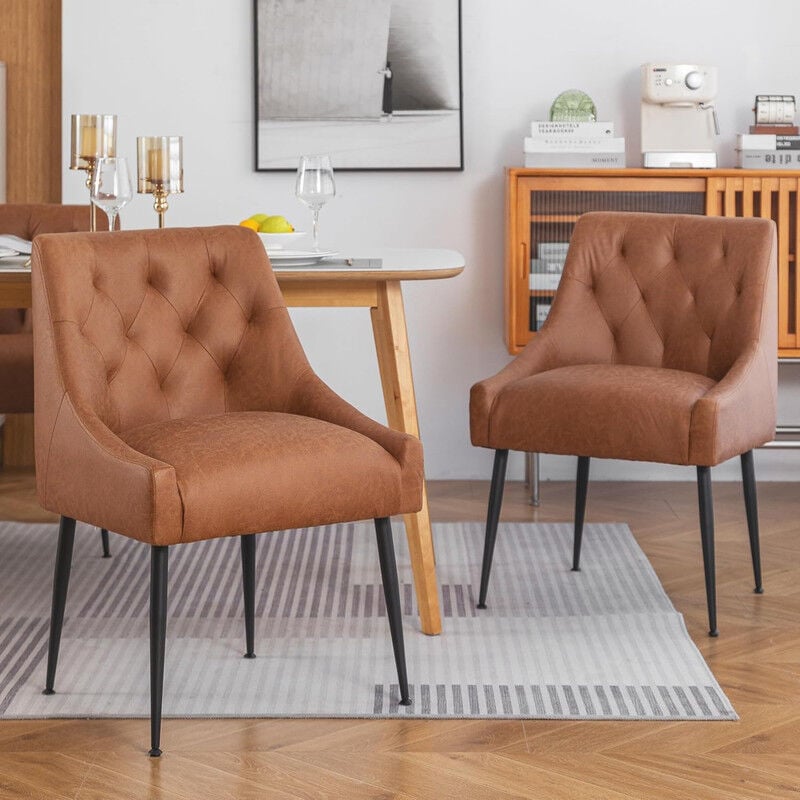 Dyhome - Lot de 2 chaises de salle à manger avec pieds en métal noir, chaises de cuisine modernes avec dossier, chaises de salon/salle à manger,orange