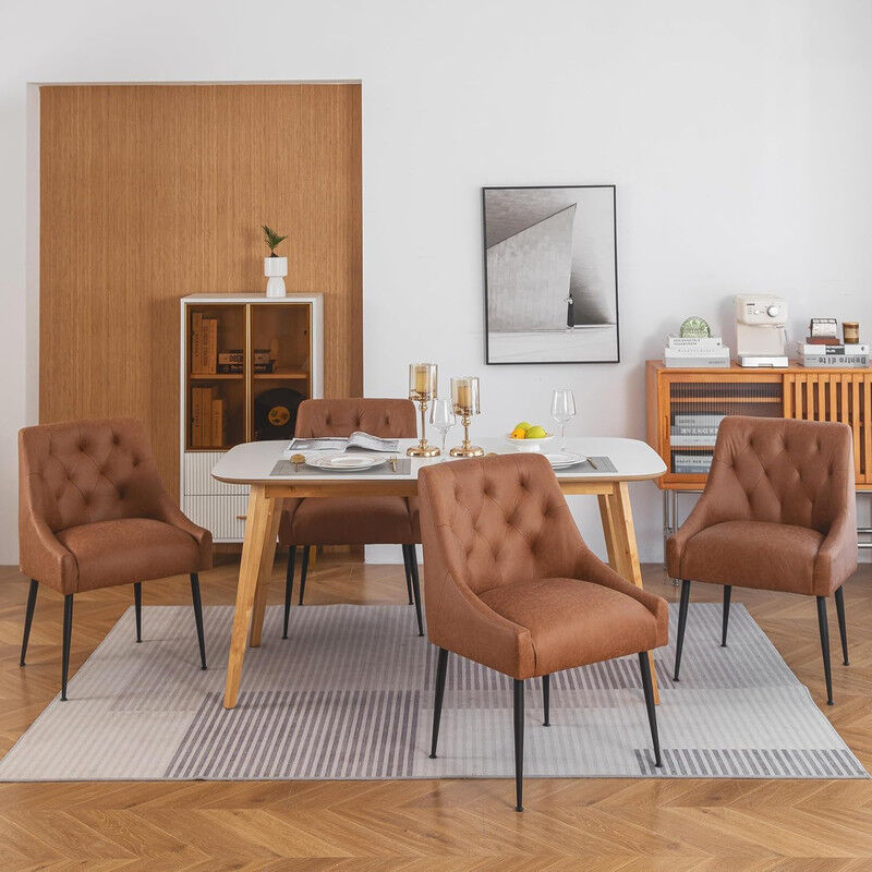 Dyhome - Lot de 4 chaises de salle à manger avec pieds en métal noir, chaises de cuisine modernes avec dossier, chaises de salon/salle à manger,orange