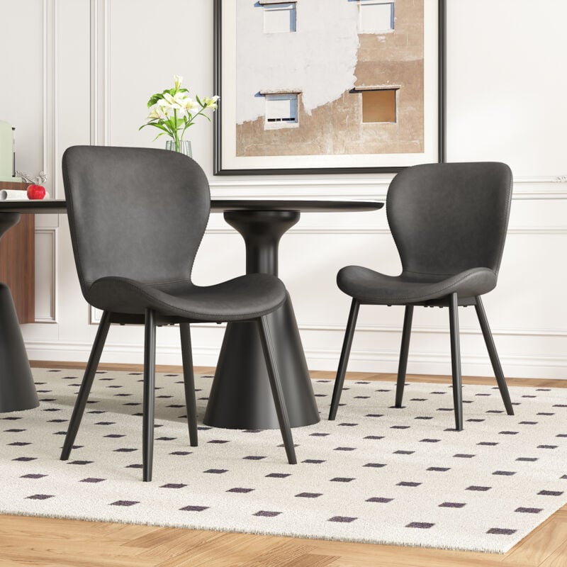 Lot de 2 chaises de salle à manger avec pieds enduits de poudre noire et pieds réglables, pour salon, salle à manger et cuisine, gris