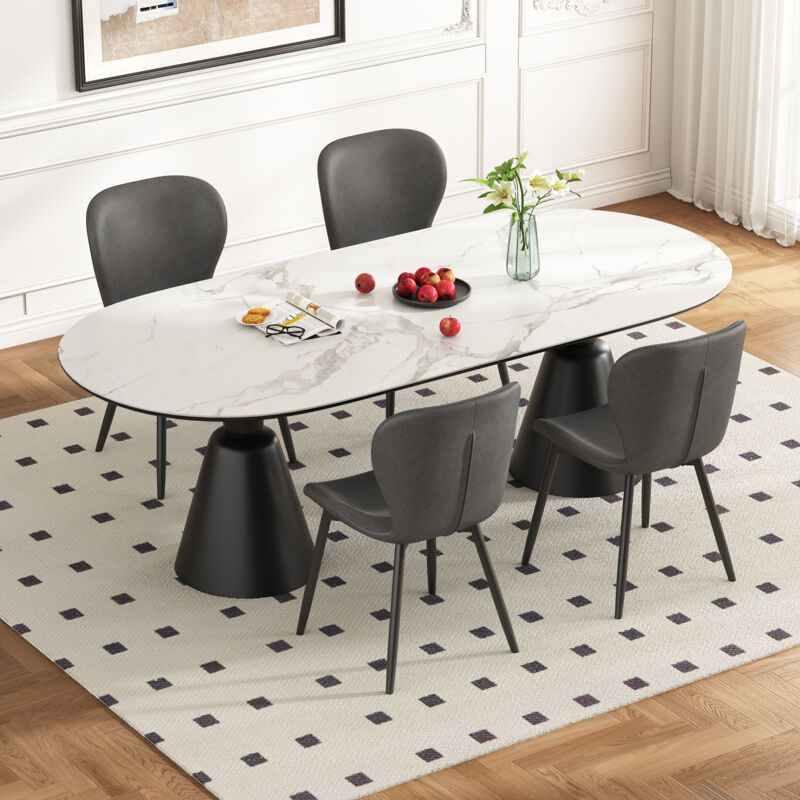 Lot de 4 chaises de salle à manger avec pieds enduits de poudre noire et pieds réglables, pour salon, salle à manger et cuisine, gris