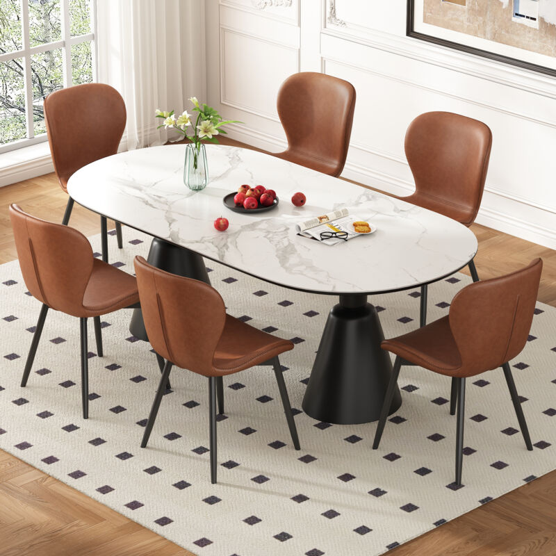 Wishdor - Lot de 6 chaises de salle à manger avec pieds enduits de poudre noire et pieds réglables, pour salon, salle à manger et cuisine, marron