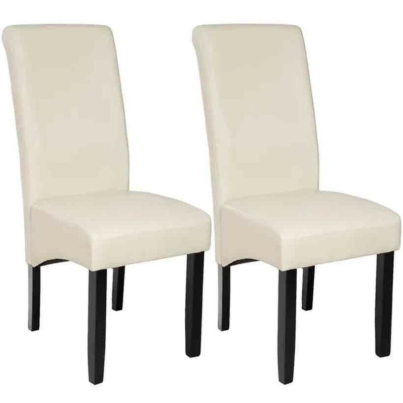 Lot de 2 Chaises de Salle à Manger blanche crème aspect simili cuir avec pieds en bois résistants - Crème