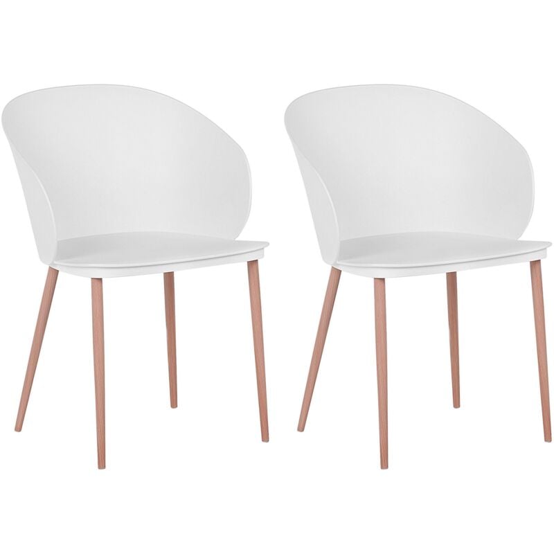 Beliani - Set de 2 Chaises de Salle à Manger en Plastique Blanc avec Pieds Obliques en Métal Effet Bois Design Rétro Scandinave Tendance