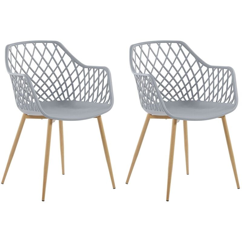 Beliani - Lot de 2 Chaises Design avec Assise en Plastique Gris et Pieds en Métal Effet Bois Clair pour Salle à Manger Salon ou Cuisine Scandinave