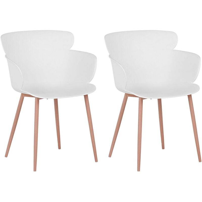 Set de 2 Chaises de Salle à Manger en Plastique Blanc avec Pieds en Métal Effet Bois Clair Design Moderne et Scandinave Tendance Beliani