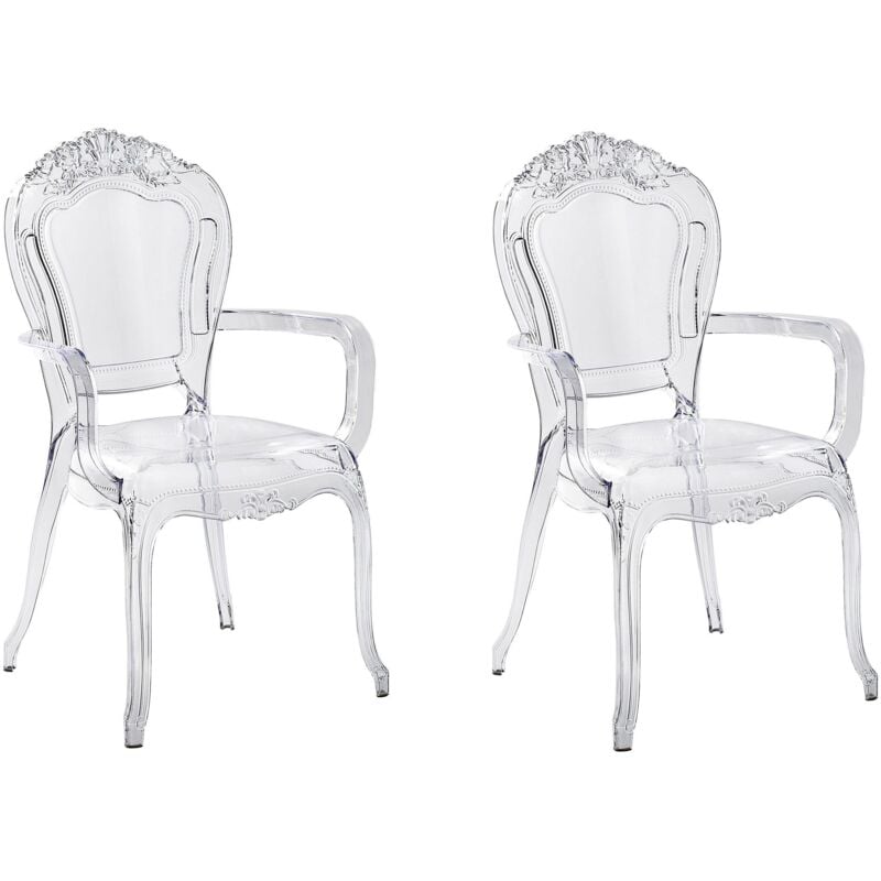 Beliani - Set 2 Chaises Transparentes en Plastique avec Accoudoirs Design Rétro et Glamour Tendance pour Salle à Manger Traditionnelle ou Vintage