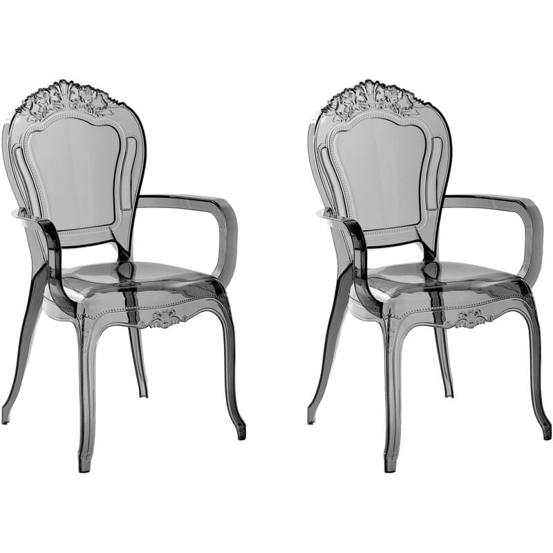 Beliani - Set 2 Chaises Noires Transparentes en Plastique avec Accoudoirs Design Rétro et Glamour Tendance pour Salle à Manger Traditionnelle ou