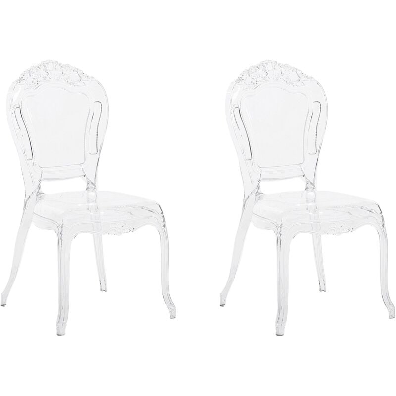 Beliani - Set 2 Chaises Transparentes en Plastique Design Rétro et Glamour Tendance pour Salle à Manger et Chaque Intérieur Traditionnel ou Vintage