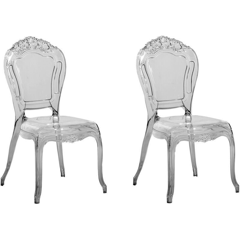 Beliani - Set 2 Chaises Noires Transparentes en Plastique Design Rétro et Glamour Tendance pour Salle à Manger et Intérieurs Traditionnels ou Vintage