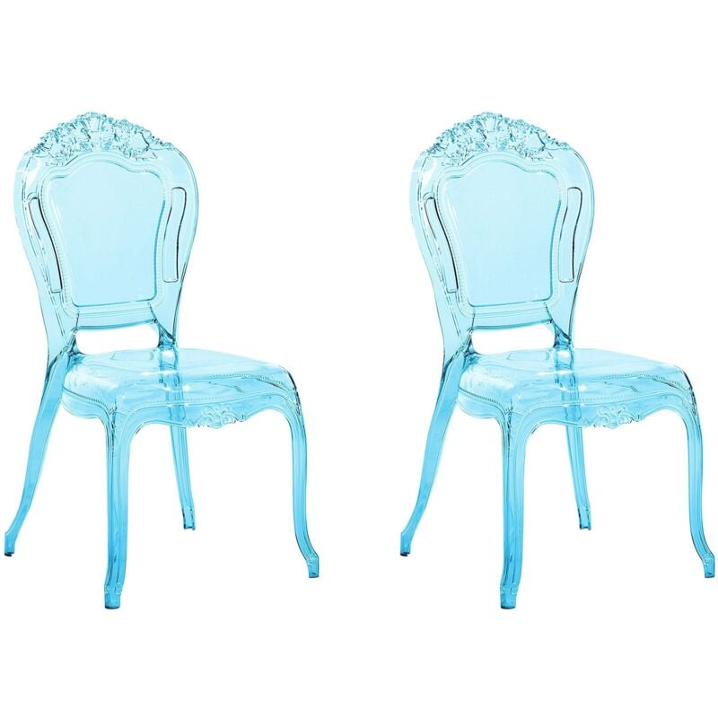 Beliani - Set 2 Chaises Bleues Transparentes en Plastique avec Accoudoirs Design Rétro et Glamour Tendance pour Salle à Manger Traditionnelle ou