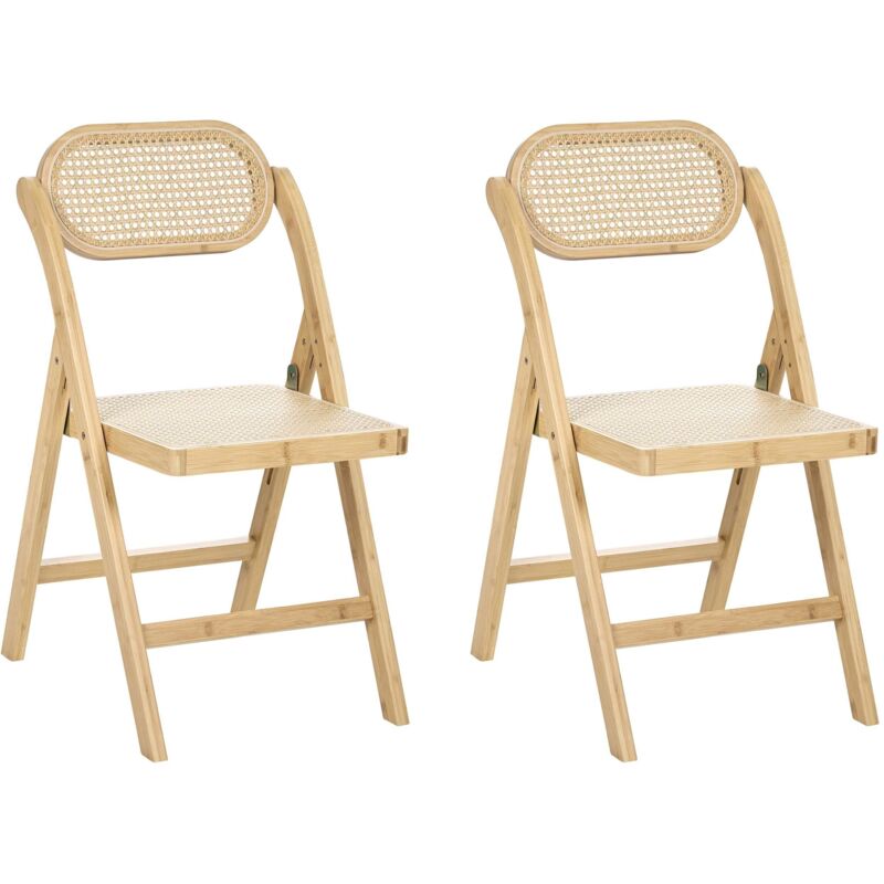 Lot de 2 Chaises de Salle à Manger Bohème en Bois de Bambou et Rotin PE Pliantes Cuisine Marron Clair Oraison