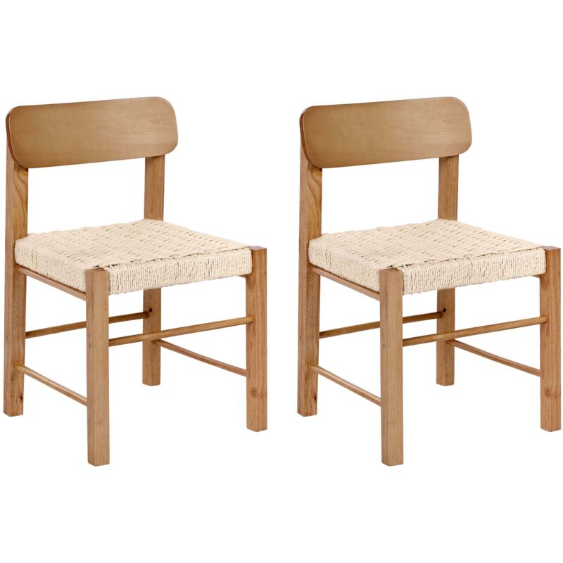 Lot de 2 Chaises de Salle à Manger Bohème en Bois d'Hévéa avec Assise Tissée en Corde de Papier Cuisine Marron Allos