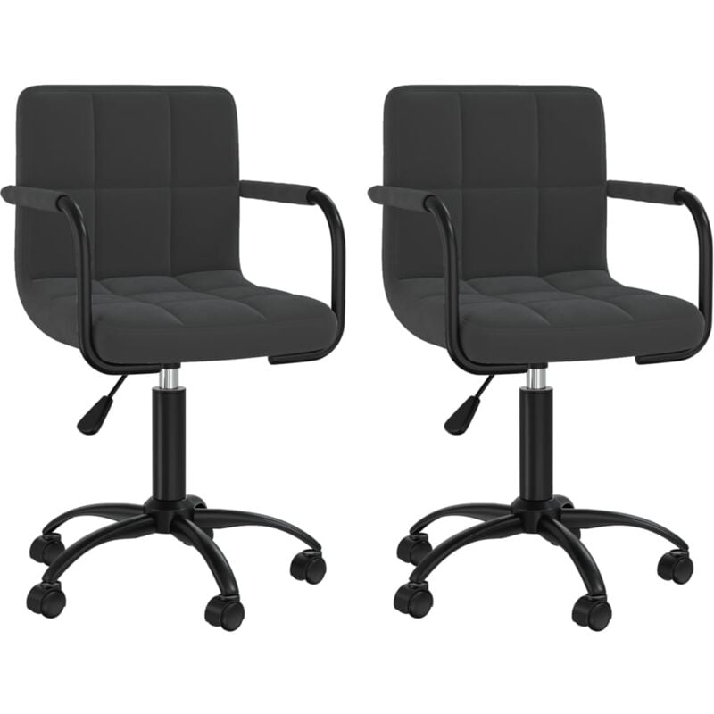 Lot de 2 chaises de salle à manger bureau sur roulettes accoudoirs siège pivotant hauteur réglable en velours noir DEC025287