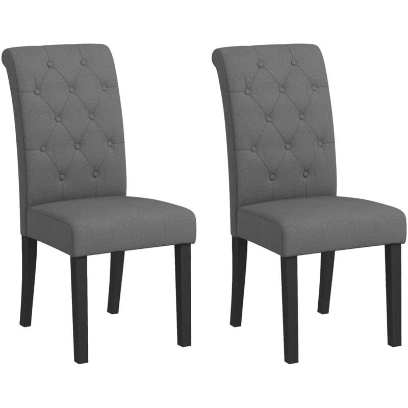 Homcom - Lot de 2 chaises de salle à manger grand confort pieds en bois lin 47 x 61 x 101 cm anthracite