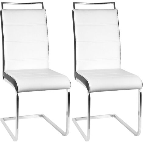Lot de 2 Chaises de Salle à Manger Chaise de Cuisine Cuir synthétique Cuisine Salle de Réunion Blanc + noir