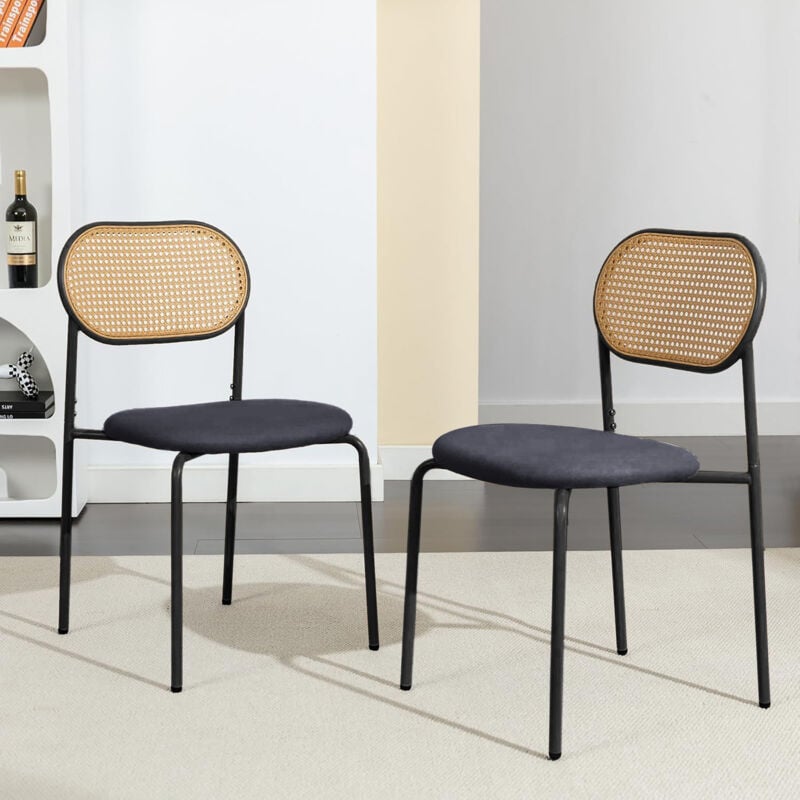 Pergar - Lot de 2 chaises de salle à manger, chaise de salle à manger en rotin, chaise de salle à manger vintage, en rotin et tissu cerceau beige,