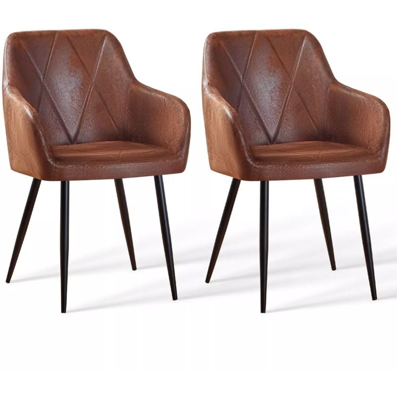 Jymtom - Lot de 2 Chaises de Salle à Manger Brunes, Chaise de Salle de séjours Scandinaves en Similicuir avec Dossier, accoudoir pour Salon, Cuisine,