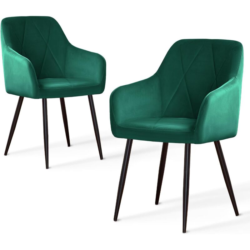 Jymtom - Lot de 2 Chaises de Salle à Manger Vertes, Chaise de Salle de séjours Scandinaves en Velours avec Dossier, accoudoir pour Salon, Cuisine,