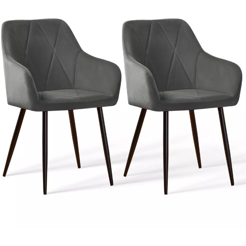 Jymtom - Lot de 2 Chaises de Salle à Manger Grises, Chaise de Salle de séjours Scandinaves en Velours avec Dossier, accoudoir pour Salon, Cuisine,